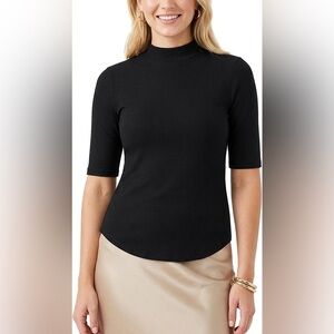 a new day Black Ribbed Quarter Sleeve Top